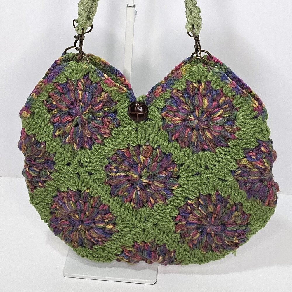 One of a kind Crochet Green Granny Square Crossbody Bag
